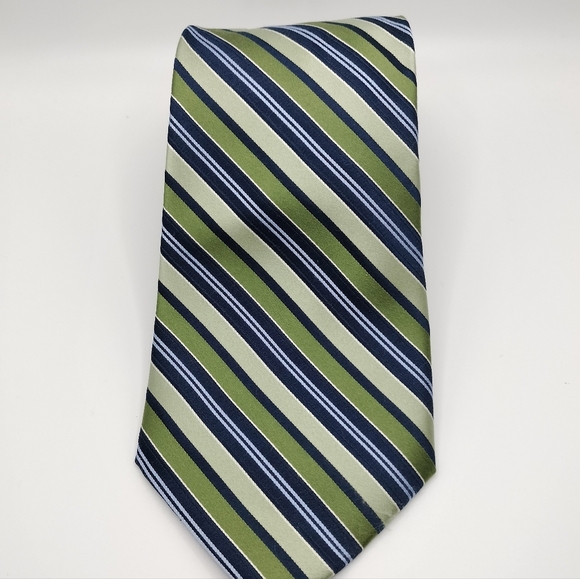 Jones New York Silk Hand Made Striped Green and Blue Men's Tie Necktie - Picture 7 of 7